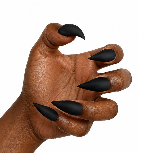 Cat Claw Press On Nails, Matte Solid Black Stiletto Press On Nails, Long Sharp Gothic Fake Nails, Reusable Punk Y2K False Nail Tips for Halloween Party