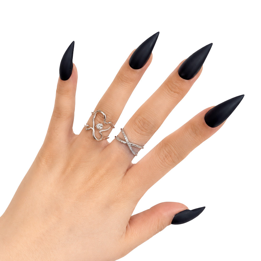 Cat Claw Press On Nails, Matte Solid Black Stiletto Press On Nails, Long Sharp Gothic Fake Nails, Reusable Punk Y2K False Nail Tips for Halloween Party