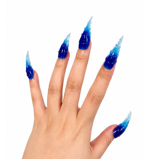 Gradient Blue Dragon Claw Press On Nails, Extra Long 3D Scaled Dragon Talon Fake Nails, Gothic Cosplay Reusable Costume False Nail Tips for Halloween Party