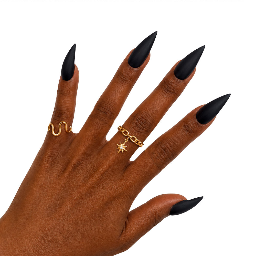 Cat Claw Press On Nails, Matte Solid Black Stiletto Press On Nails, Long Sharp Gothic Fake Nails, Reusable Punk Y2K False Nail Tips for Halloween Party