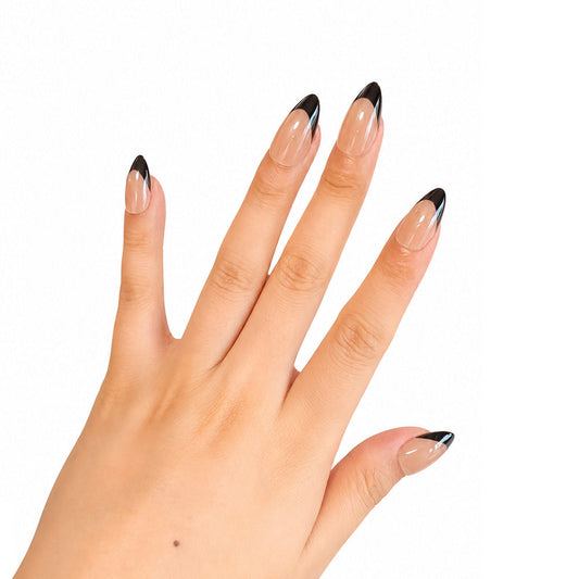 Classic Electroplating French tip almond press-on nails, medium-long nude transparent glossy minimalist nails, available in multiple colors, reusable for everyday elegant nails,30 pieces One size (Copy)