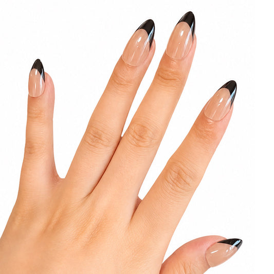 Classic Electroplating French tip almond press-on nails, medium-long nude transparent glossy minimalist nails, available in multiple colors, reusable for everyday elegant nails,30 pieces One size (Copy)