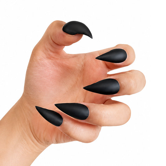 Cat Claw Press On Nails, Matte Solid Black Stiletto Press On Nails, Long Sharp Gothic Fake Nails, Reusable Punk Y2K False Nail Tips for Halloween Party