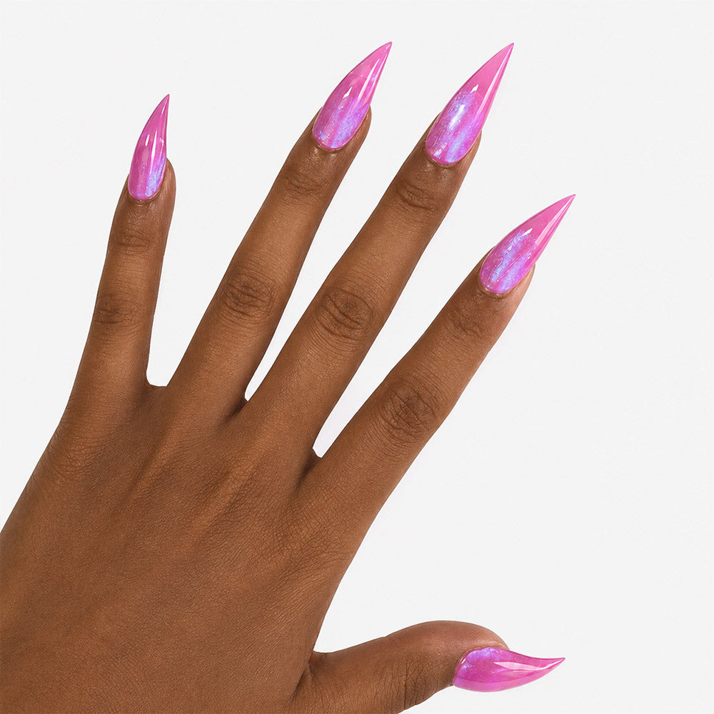 Hot Pink Iridescent Glitter Cat Claw Press On Nails, Glossy Transparent Mermaid Foil Long Stiletto Fake Nails, Y2K Sparkly Reusable Nail Tips for Party Club