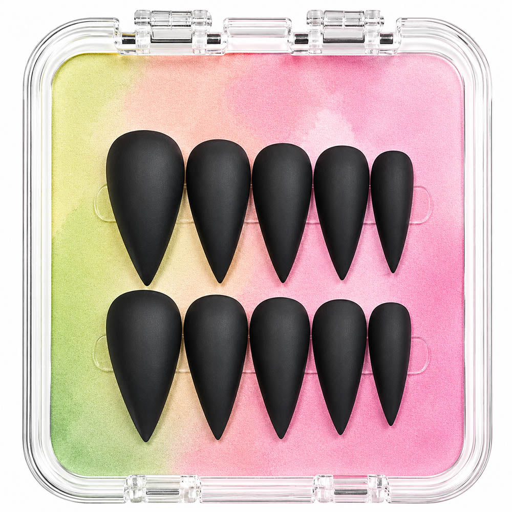 Cat Claw Press On Nails, Matte Solid Black Stiletto Press On Nails, Long Sharp Gothic Fake Nails, Reusable Punk Y2K False Nail Tips for Halloween Party