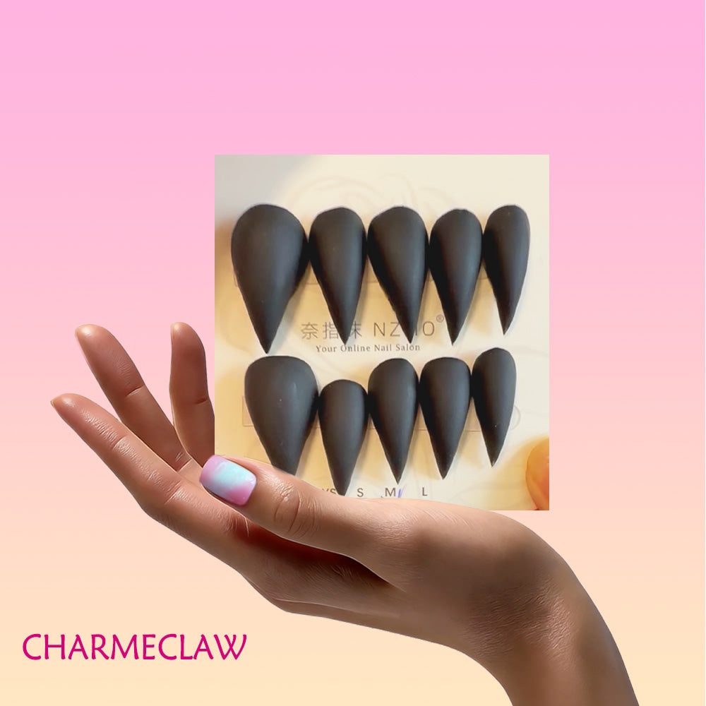 Cat Claw Press On Nails, Matte Solid Black Stiletto Press On Nails, Long Sharp Gothic Fake Nails, Reusable Punk Y2K False Nail Tips for Halloween Party