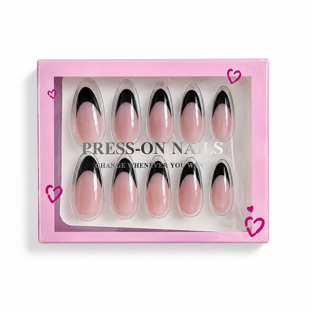 Classic cat-eye French tip almond press-on nails, medium-long nude transparent glossy minimalist nails, available in multiple colors, reusable for everyday elegant nails,30 pieces One size