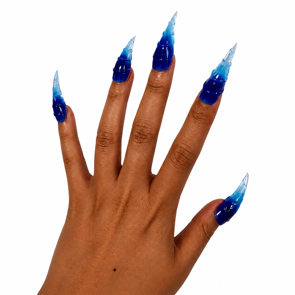 Gradient Blue Dragon Claw Press On Nails, Extra Long 3D Scaled Dragon Talon Fake Nails, Gothic Cosplay Reusable Costume False Nail Tips for Halloween Party